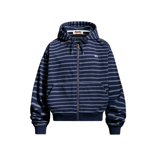 Casual Striped Zip-Up Hooded Sweatshirt Jacket Unisex Minimalist Embroidery