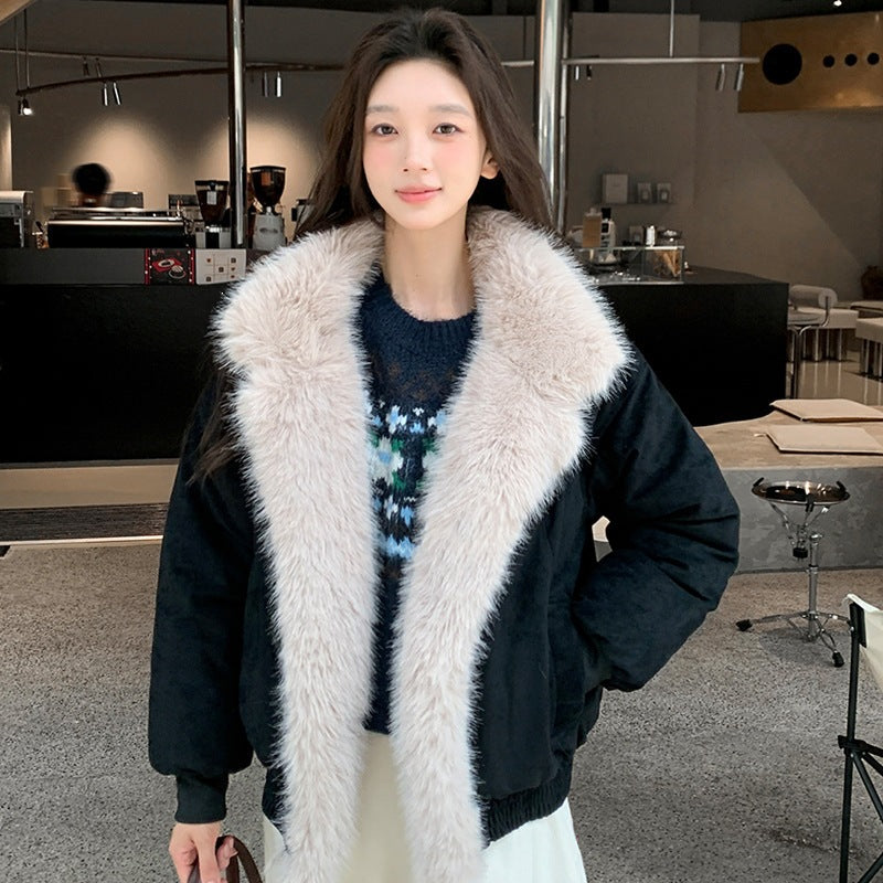 Vintage Thickened Short Fur Collar Fleece Lined Winter Parka