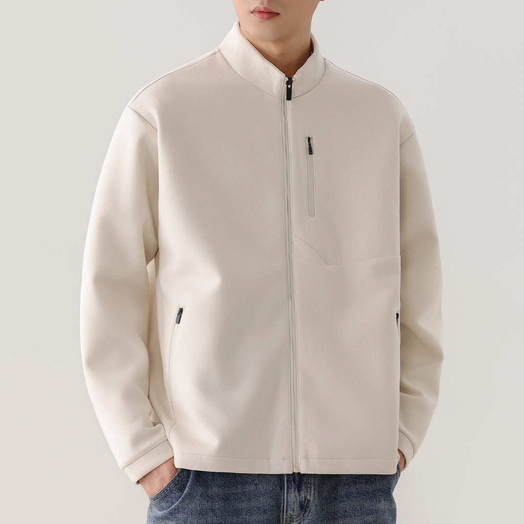 Men's Casual Solid Color Long Sleeve Stand Collar Zip-Up Loose Sweatshirt