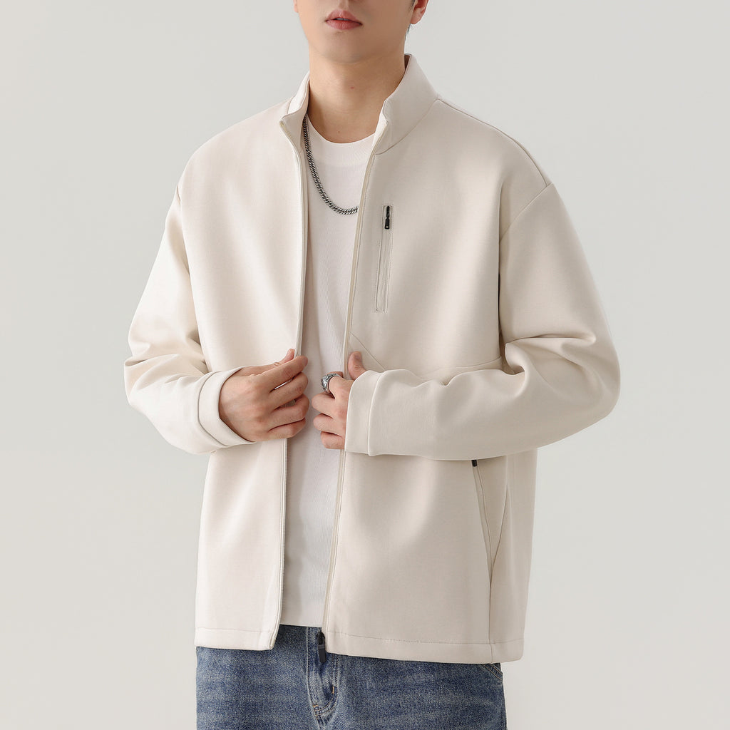 Men's Casual Solid Color Long Sleeve Stand Collar Zip-Up Loose Sweatshirt