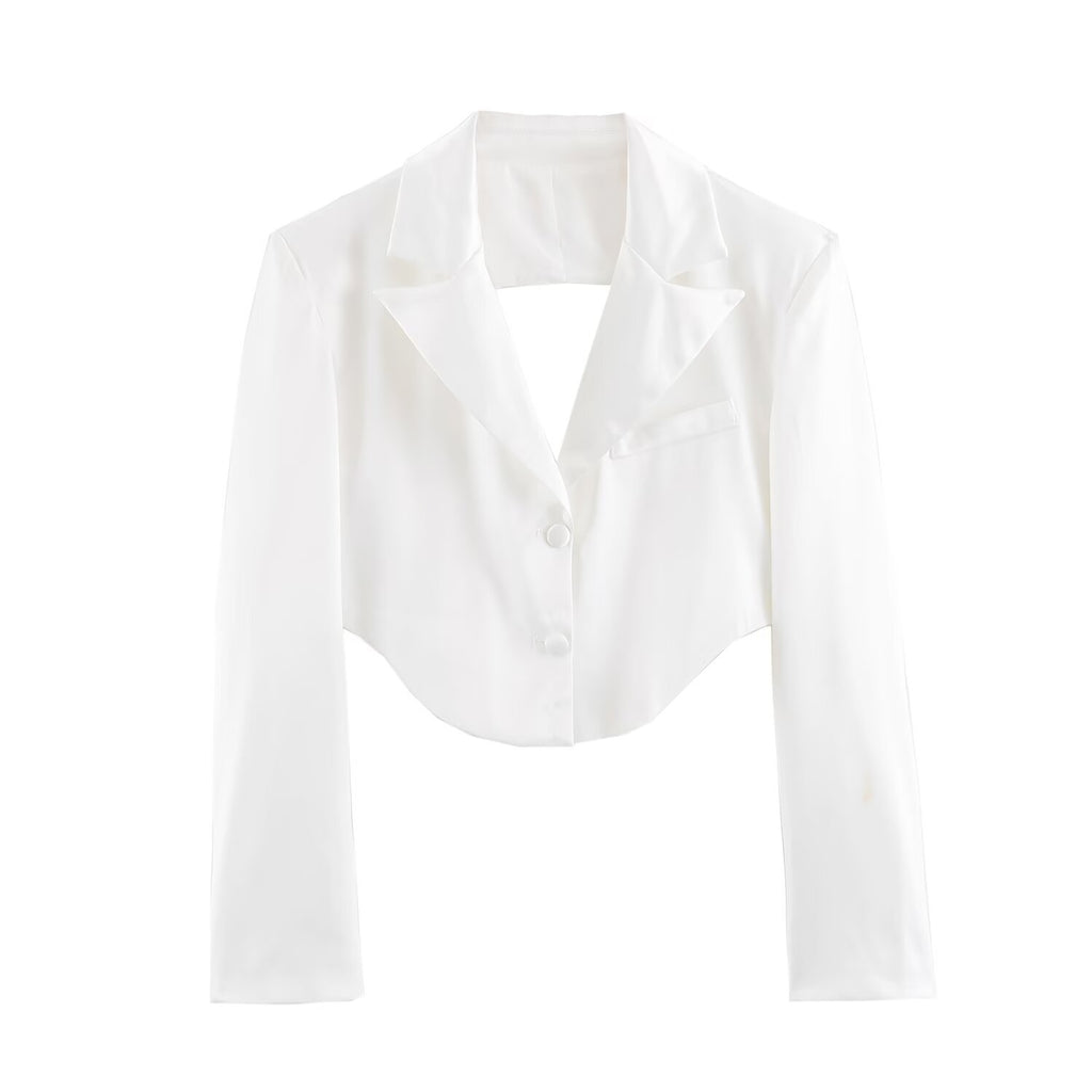 Silk textured backless short suit jacket for women