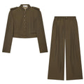 Shoulder padded suit jacket+pants suit for women