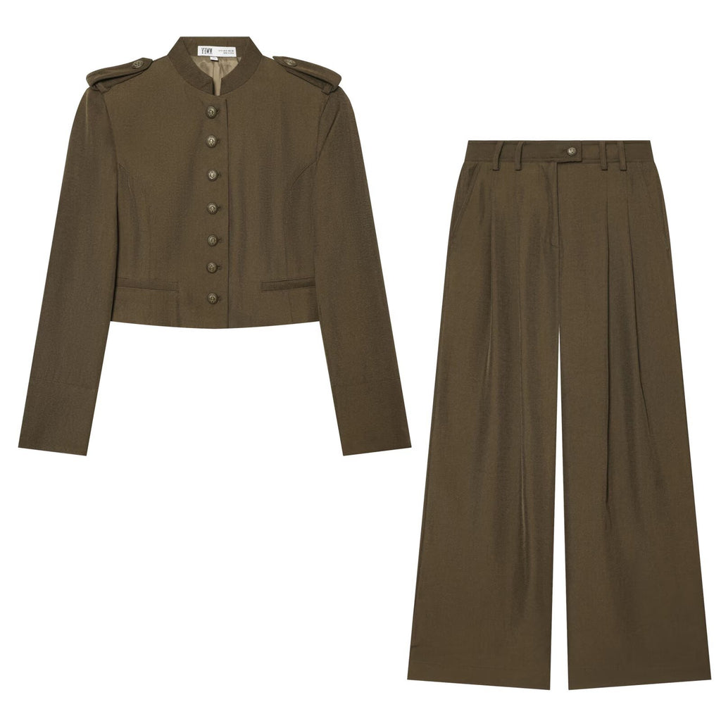 Shoulder padded suit jacket+pants suit for women