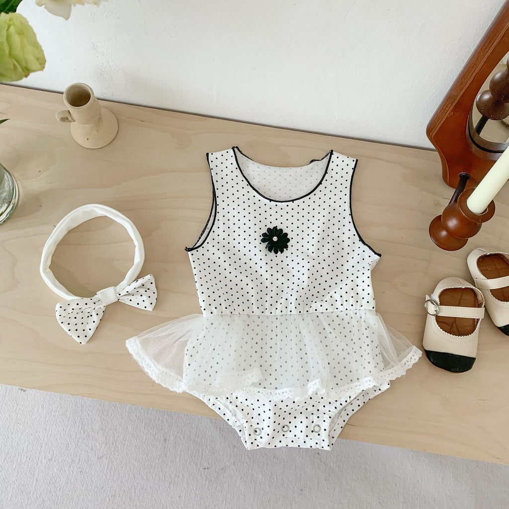 Summer Infant Toddler Romper for Girls, Polka Dot Print Sleeveless Bodysuit Baby Onesie Crawling Suit