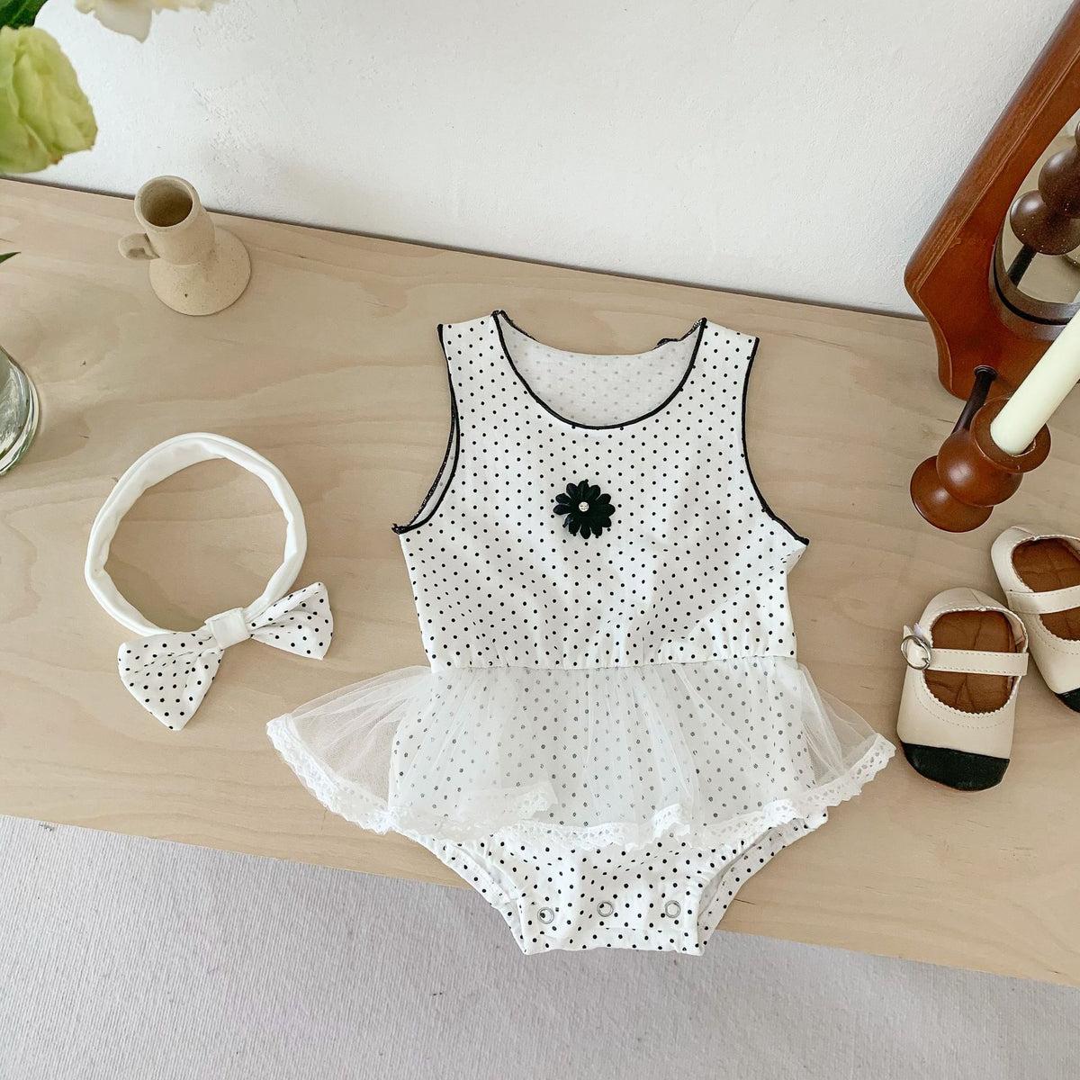 Summer Infant Toddler Romper for Girls, Polka Dot Print Sleeveless Bodysuit Baby Onesie Crawling Suit