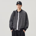 Casual Striped Baseball Collar Open Front Loose Sweatshirt Jacket