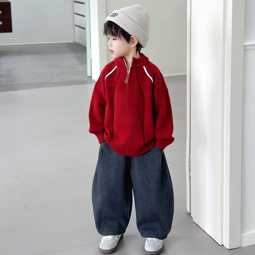 Boys Half Zip Knit Sweater Autumn Winter Fashionable Trendy Top