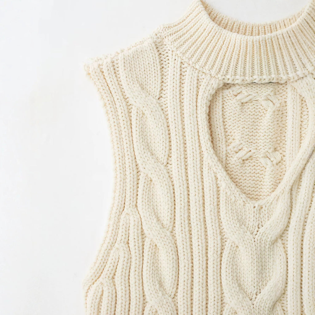Casual slim fit hollow twisted rope knitted sweater top for women