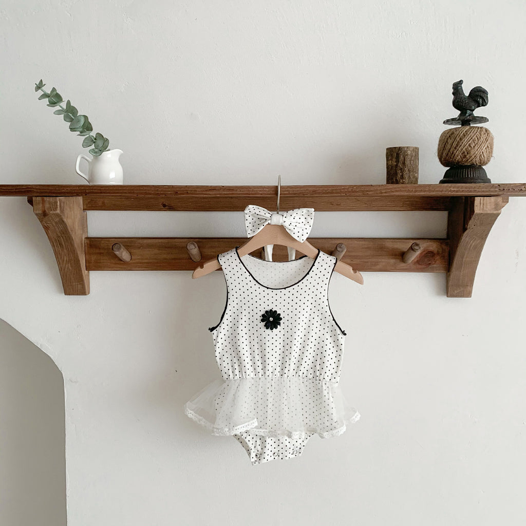 Summer Infant Toddler Romper for Girls, Polka Dot Print Sleeveless Bodysuit Baby Onesie Crawling Suit