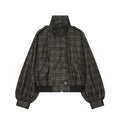 Women's long sleeved standing collar checkered pilot jacket