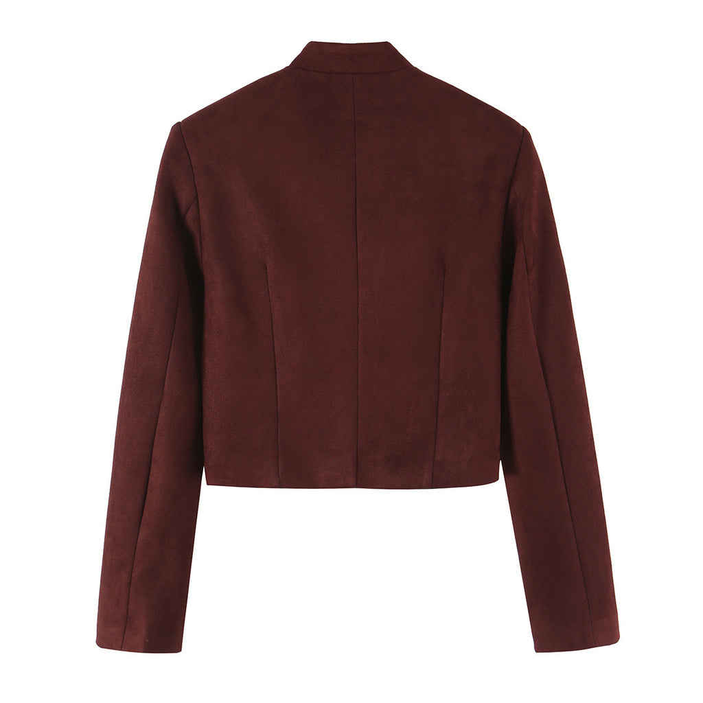 Knot button suede texture suit+half skirt set for women