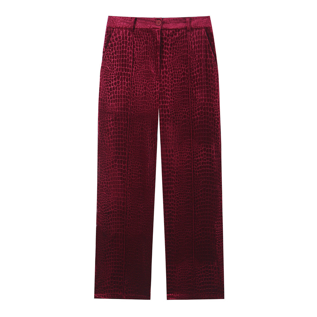 Velvet embossed V-neck suit+pants set for women