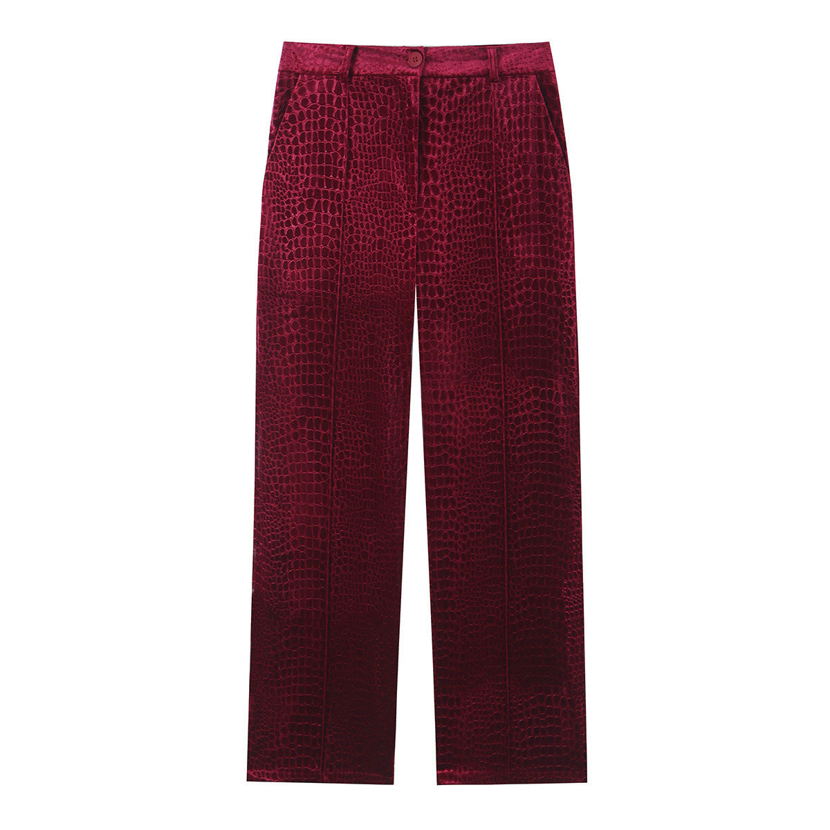 Velvet embossed V-neck suit+pants set for women