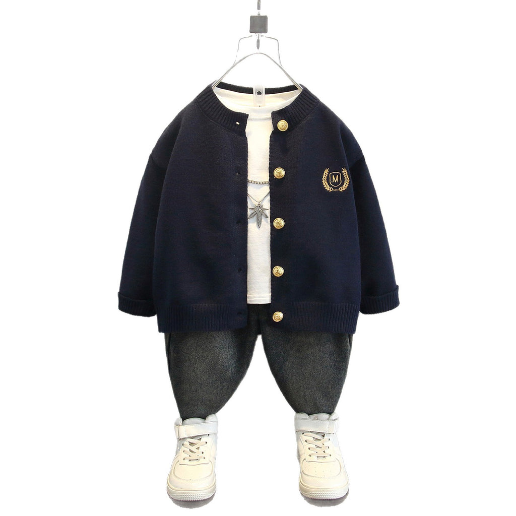 Boys Preppy Style Knit Cardigan Autumn Winter Sweater