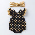 Cute Baby Girl Golden Polka Dot Ruffle Romper with Cross-Back Design Infant Bodysuit