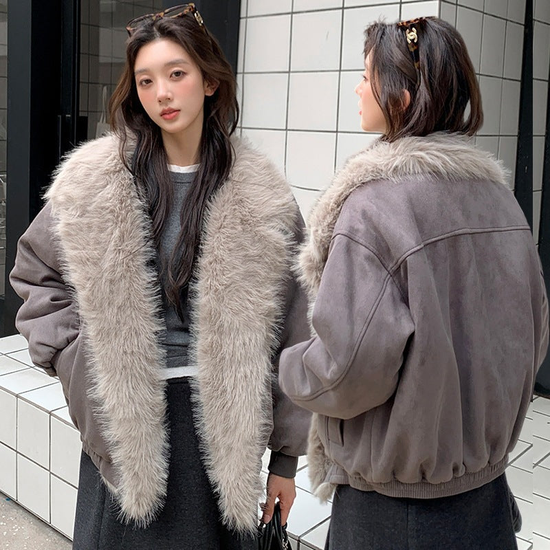 Vintage Thickened Short Fur Collar Fleece Lined Winter Parka