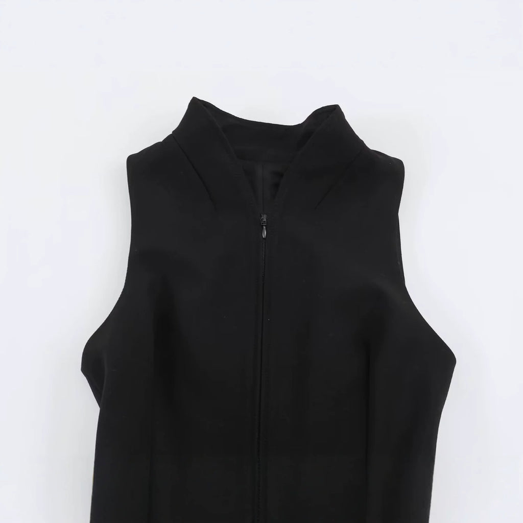 Short skirt style sleeveless standing collar vest for women in vest