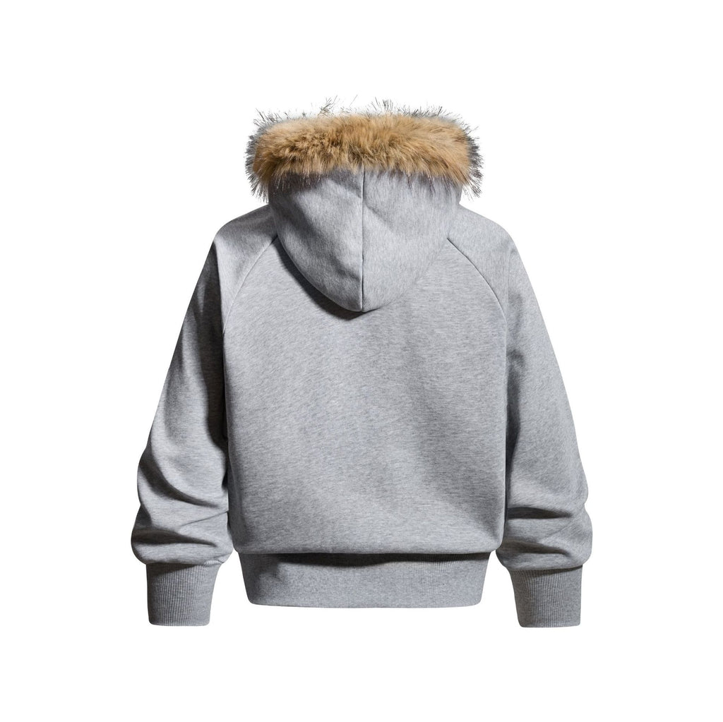 Oversized Parka Jacket with Thick Fur Trim Hood Unisex Handwritten Letter Print Open Front Coat