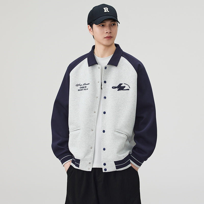 Men's Casual Color-Block Baseball Jacket, Preppy Style Sporty Outerwear