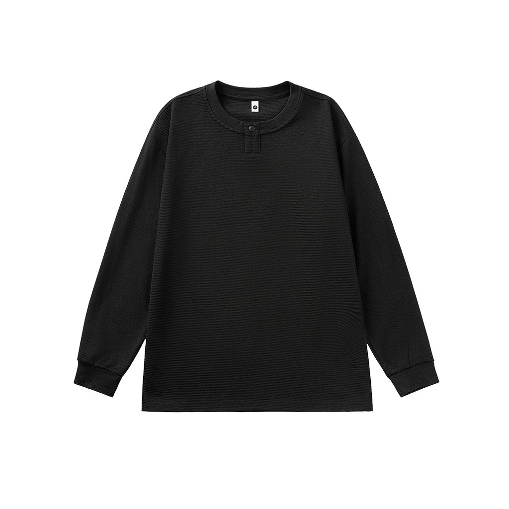 Retro Textured Long Sleeve Henley Neck Men's T-Shirt