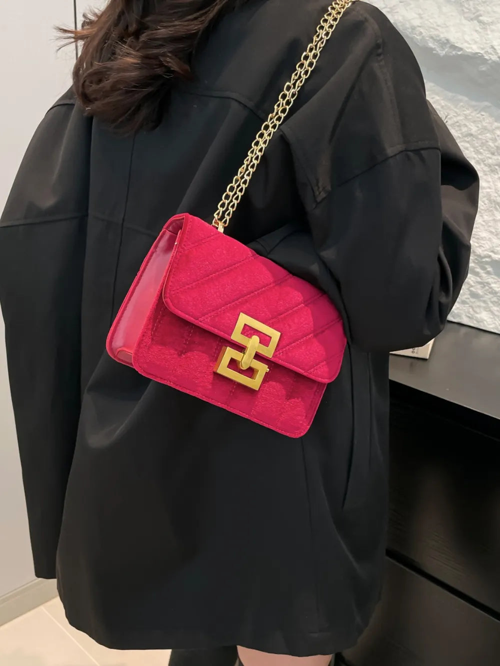 Sac à bandoulière chaîne en couleur unie