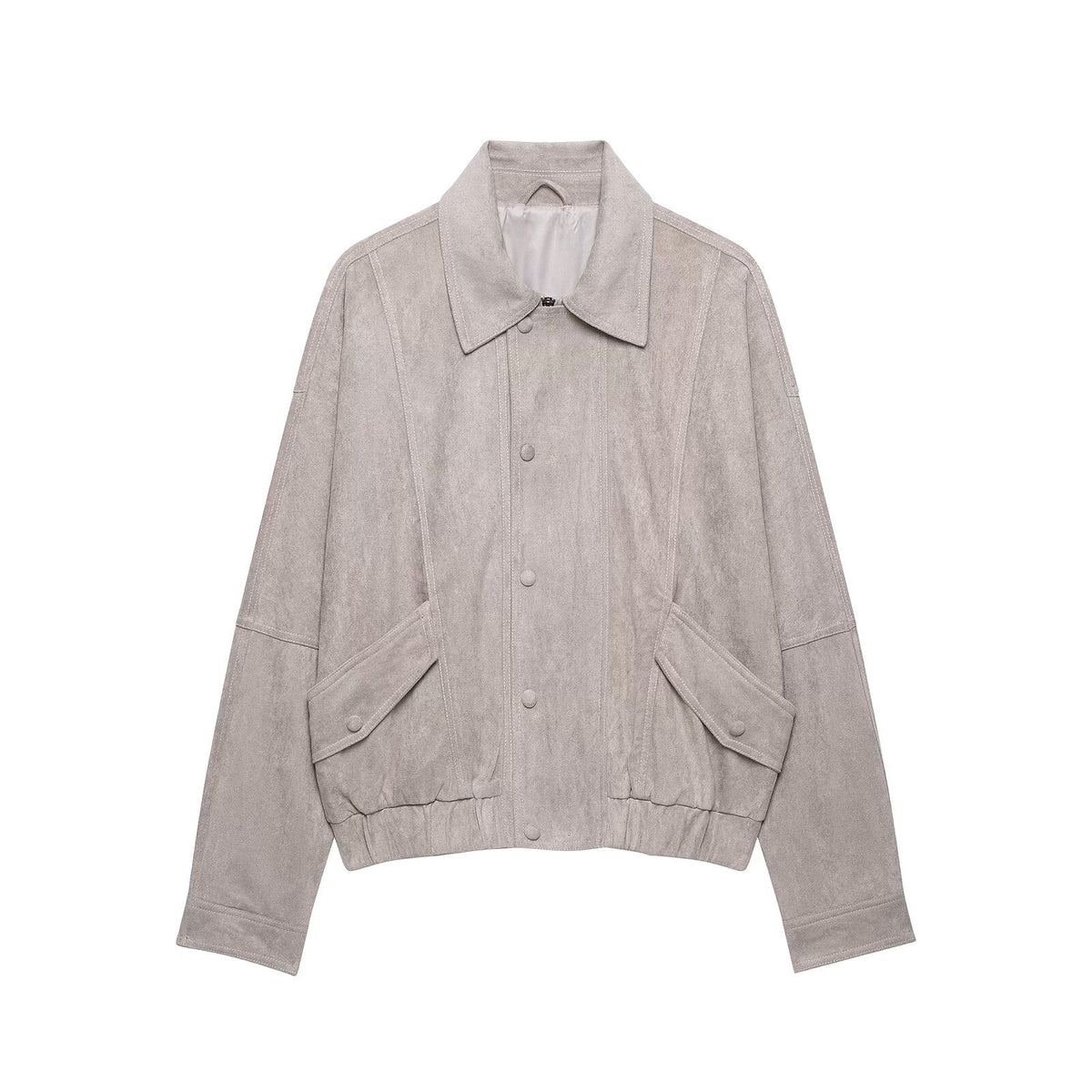 Pocket decoration buckle lapel long sleeved loose jacket women's clothing