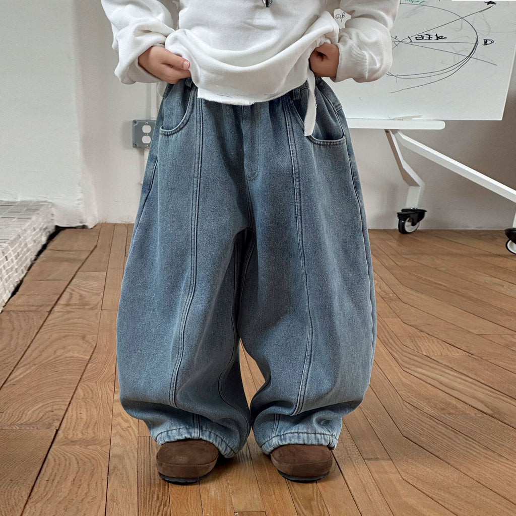 Boys Fleece-Lined Jeans  Fall Winter Thickened Loose Fit