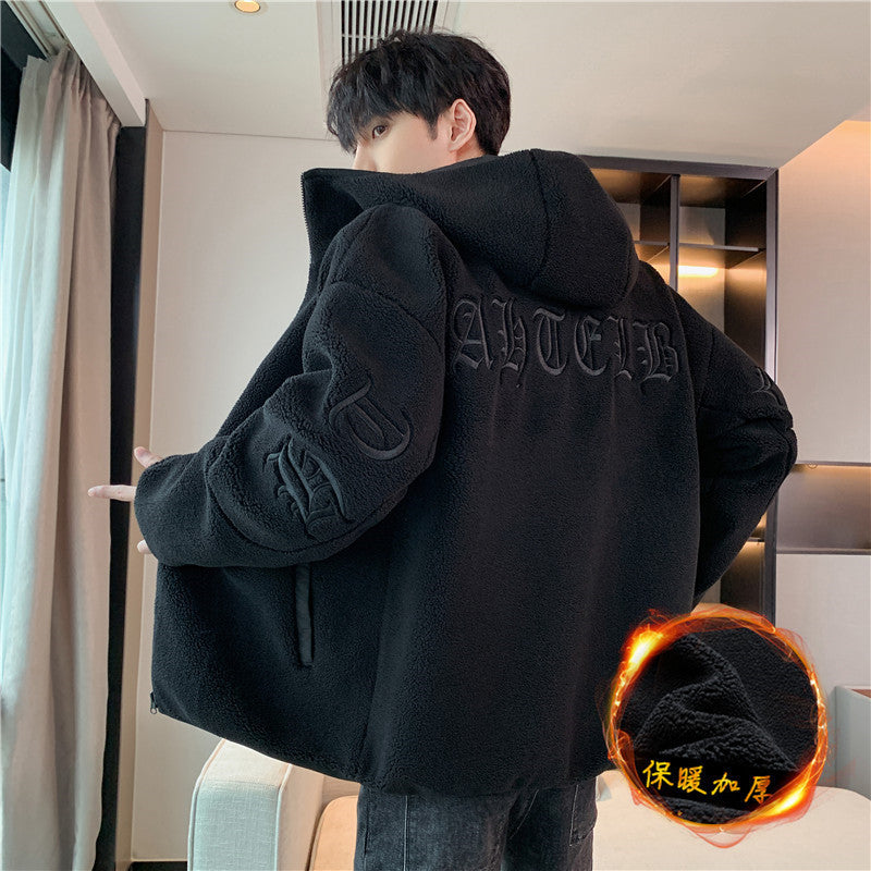 Lamb plush cotton jacket for men