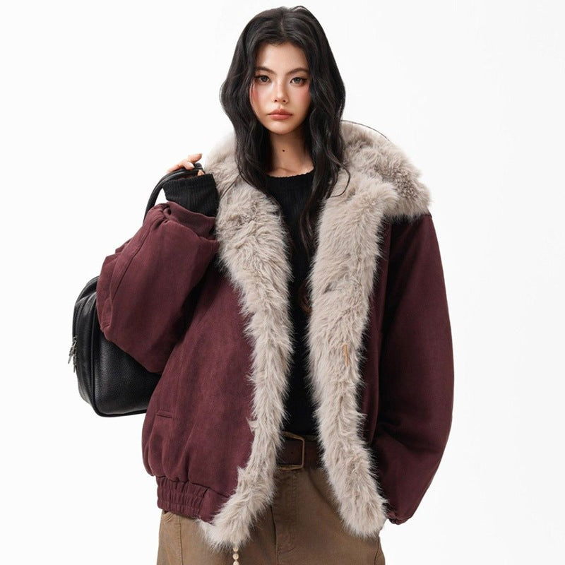 Vintage Thickened Short Fur Collar Fleece Lined Winter Parka