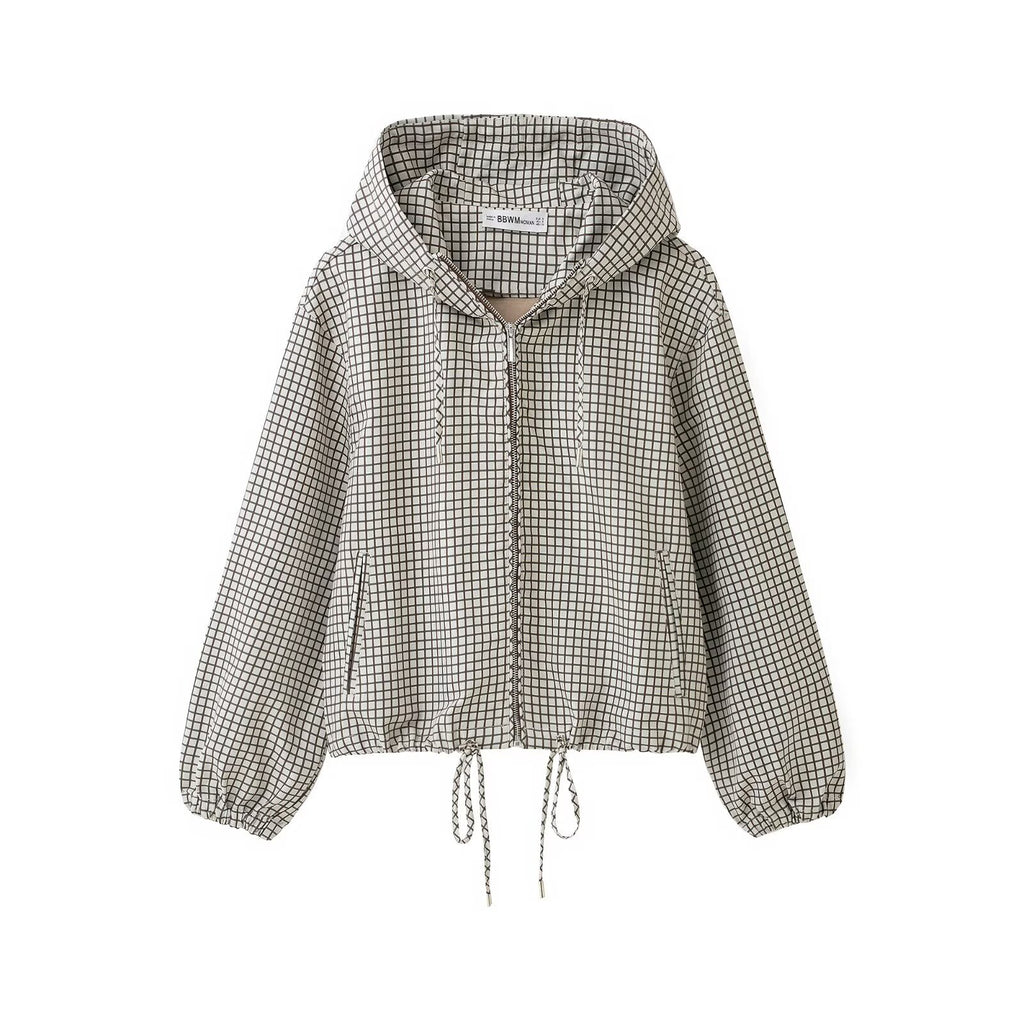 Pocket zipper drawstring hooded jacket