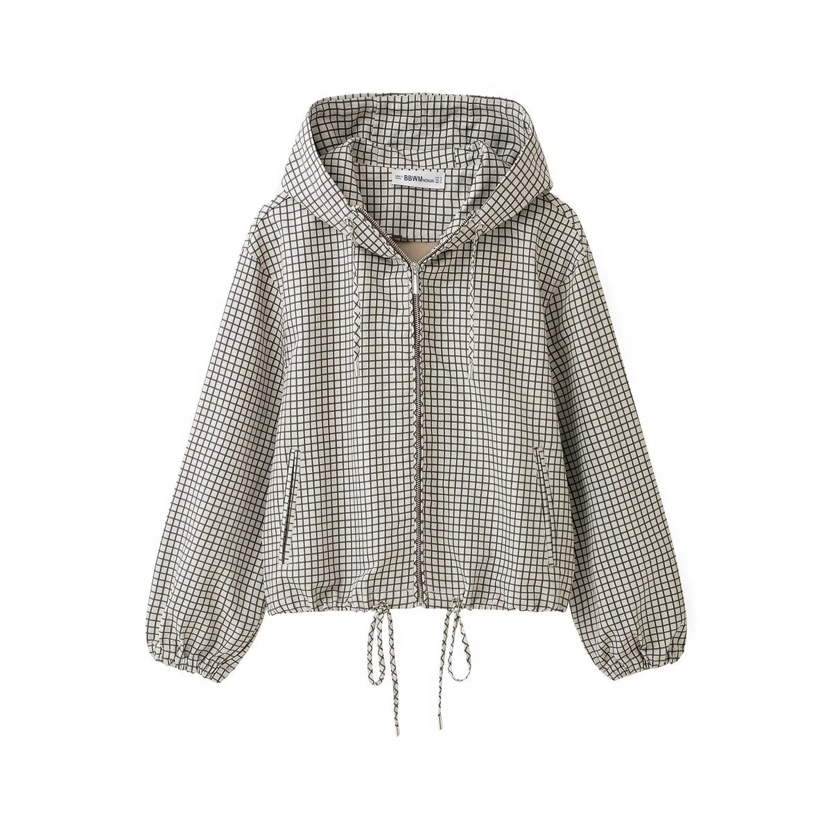 Pocket zipper drawstring hooded jacket