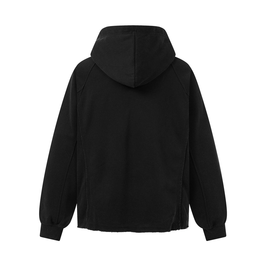 Washed Distressed Deconstructed Long Sleeve High Neck Single-Side Long Zipper Streetwear Sweatshirt