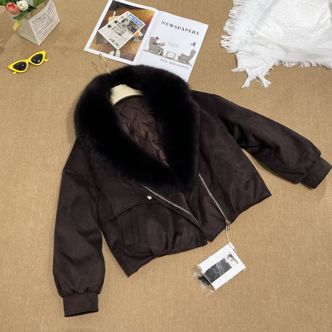 Women's Short Faux Fox Fur Collar Parka Coat