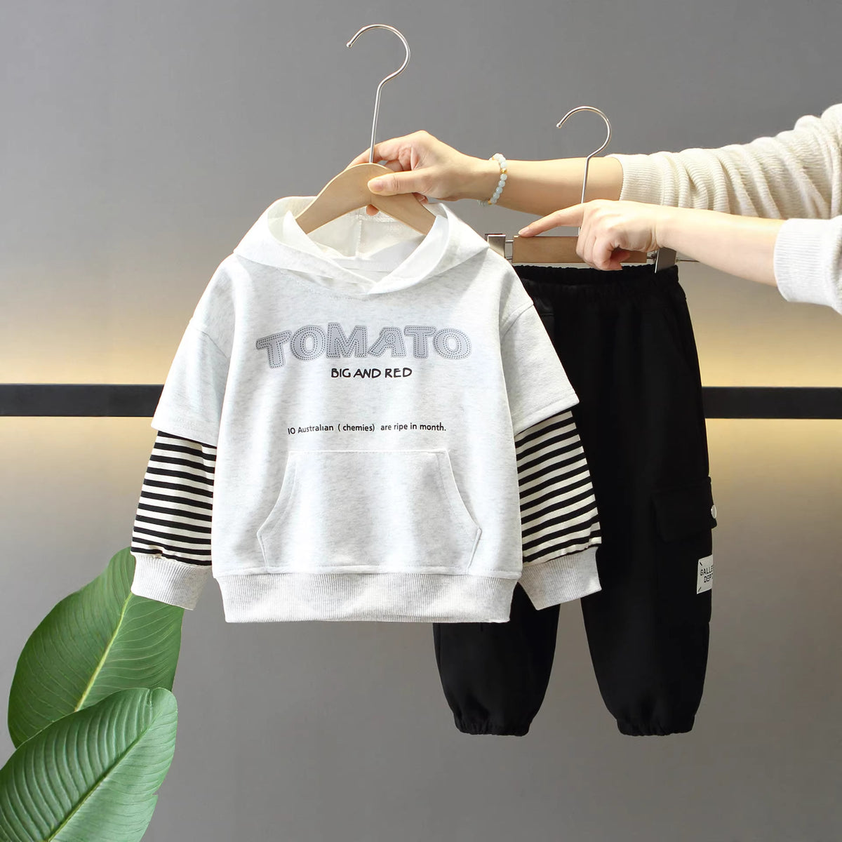 Boys Spring Autumn Sportswear Suit Fake Two-Piece Hoodie Set