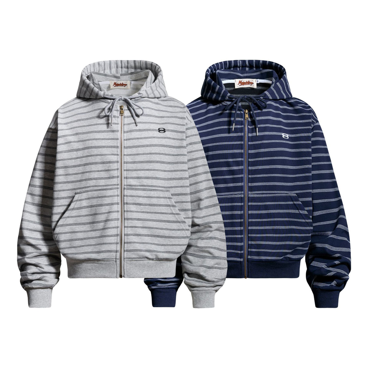 Casual Striped Zip-Up Hooded Sweatshirt Jacket Unisex Minimalist Embroidery
