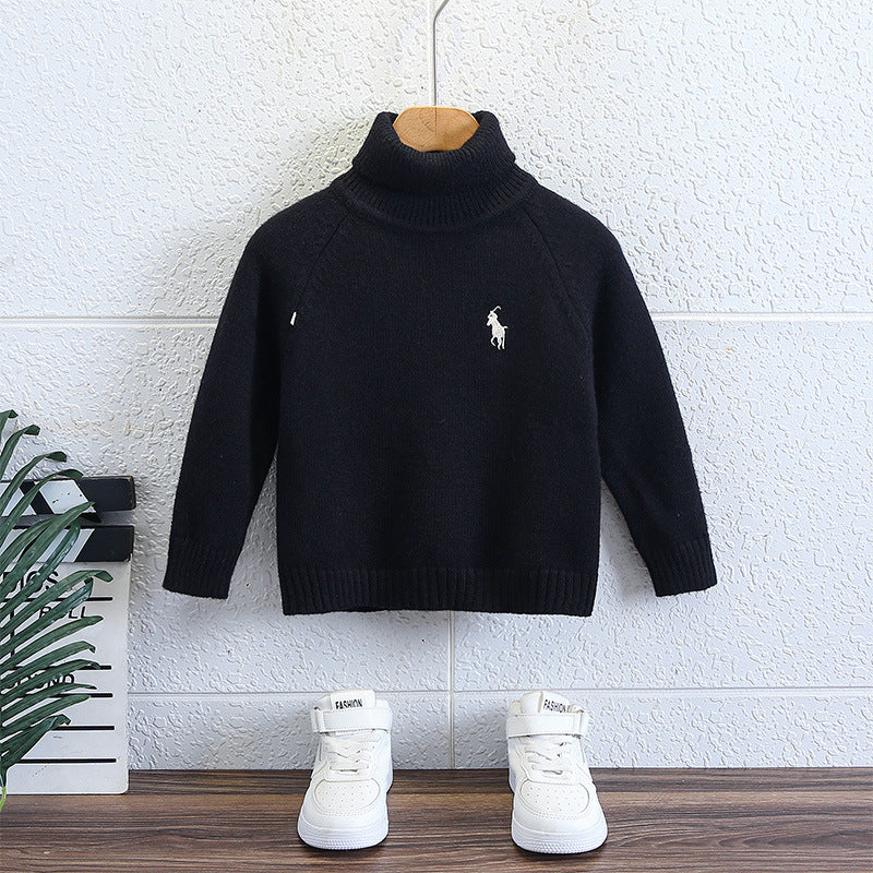 Boys' Turtleneck Sweater Autumn Winter Warm Fleece Lined Knitwear