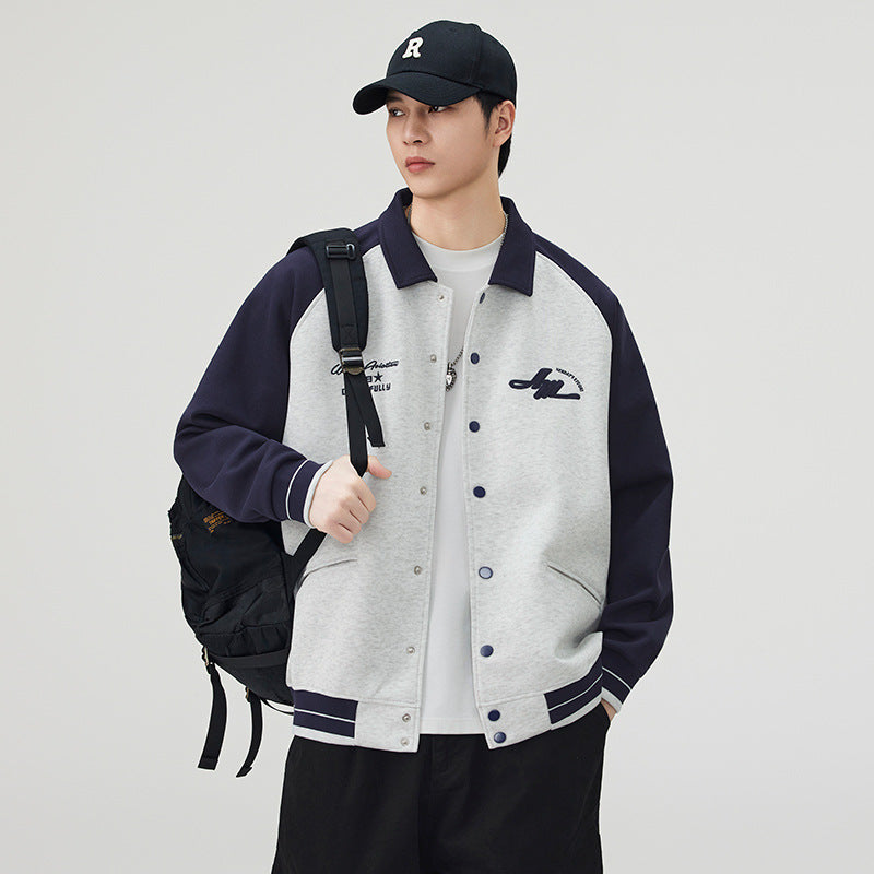 Men's Casual Color-Block Baseball Jacket, Preppy Style Sporty Outerwear