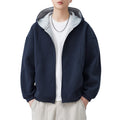 Men's Color Block Hooded Zipper Loose Casual Sports Sweatshirt Jacket