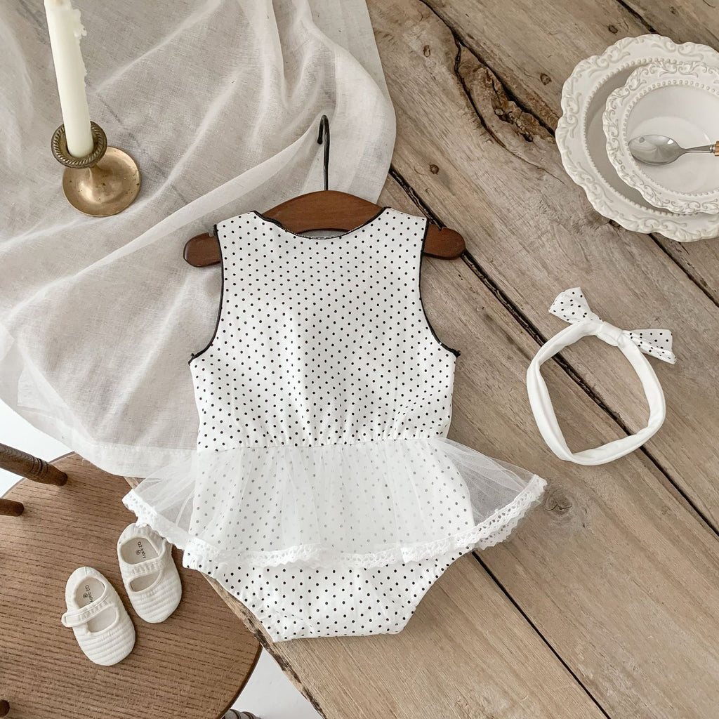 Summer Infant Toddler Romper for Girls, Polka Dot Print Sleeveless Bodysuit Baby Onesie Crawling Suit