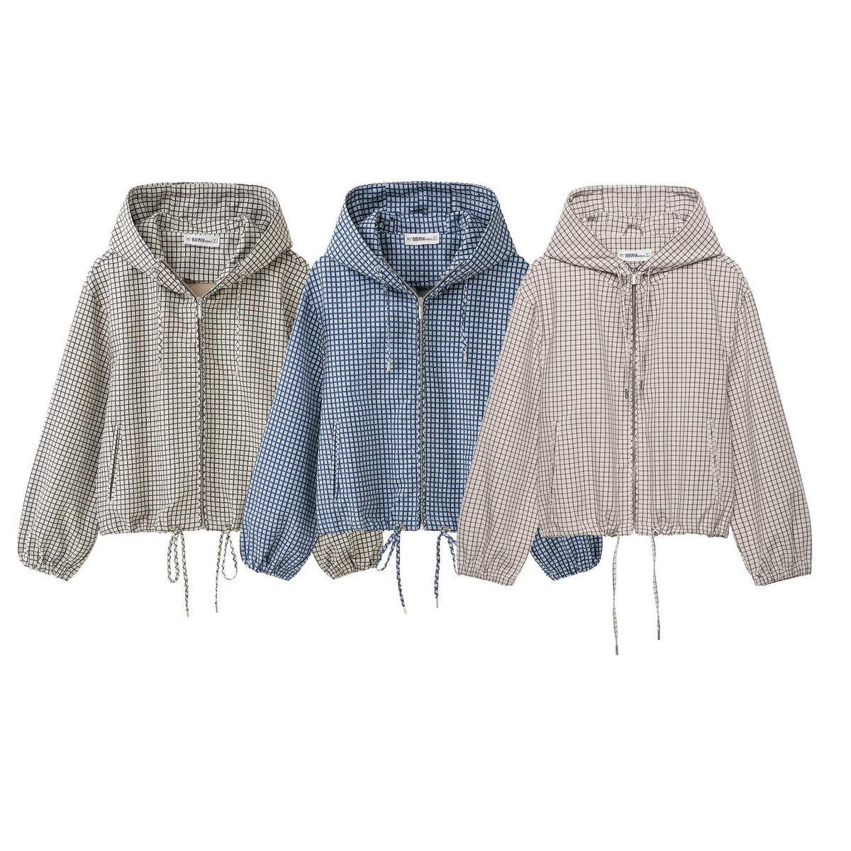Pocket zipper drawstring hooded jacket