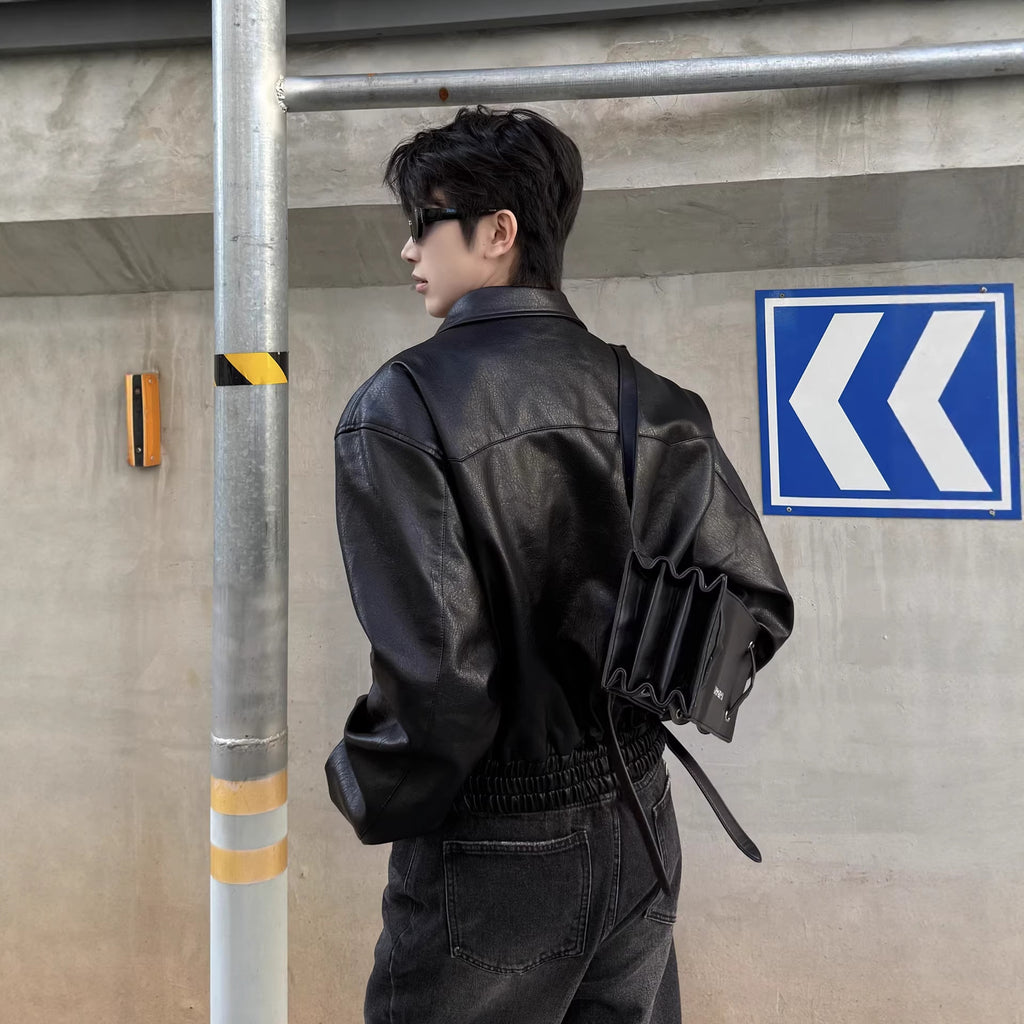 Veste courte en cuir noire pour homme