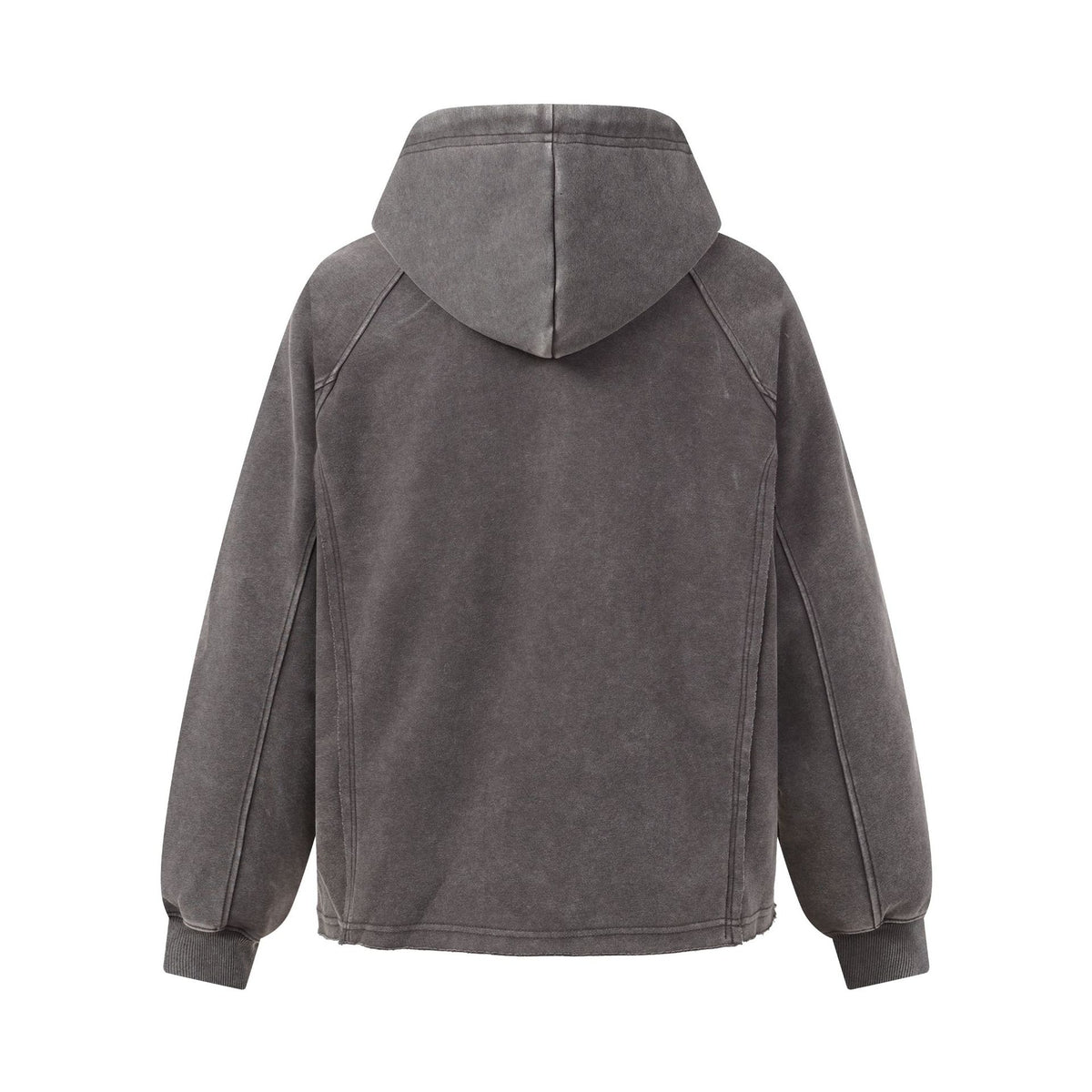 Washed Distressed Deconstructed Long Sleeve High Neck Single-Side Long Zipper Streetwear Sweatshirt