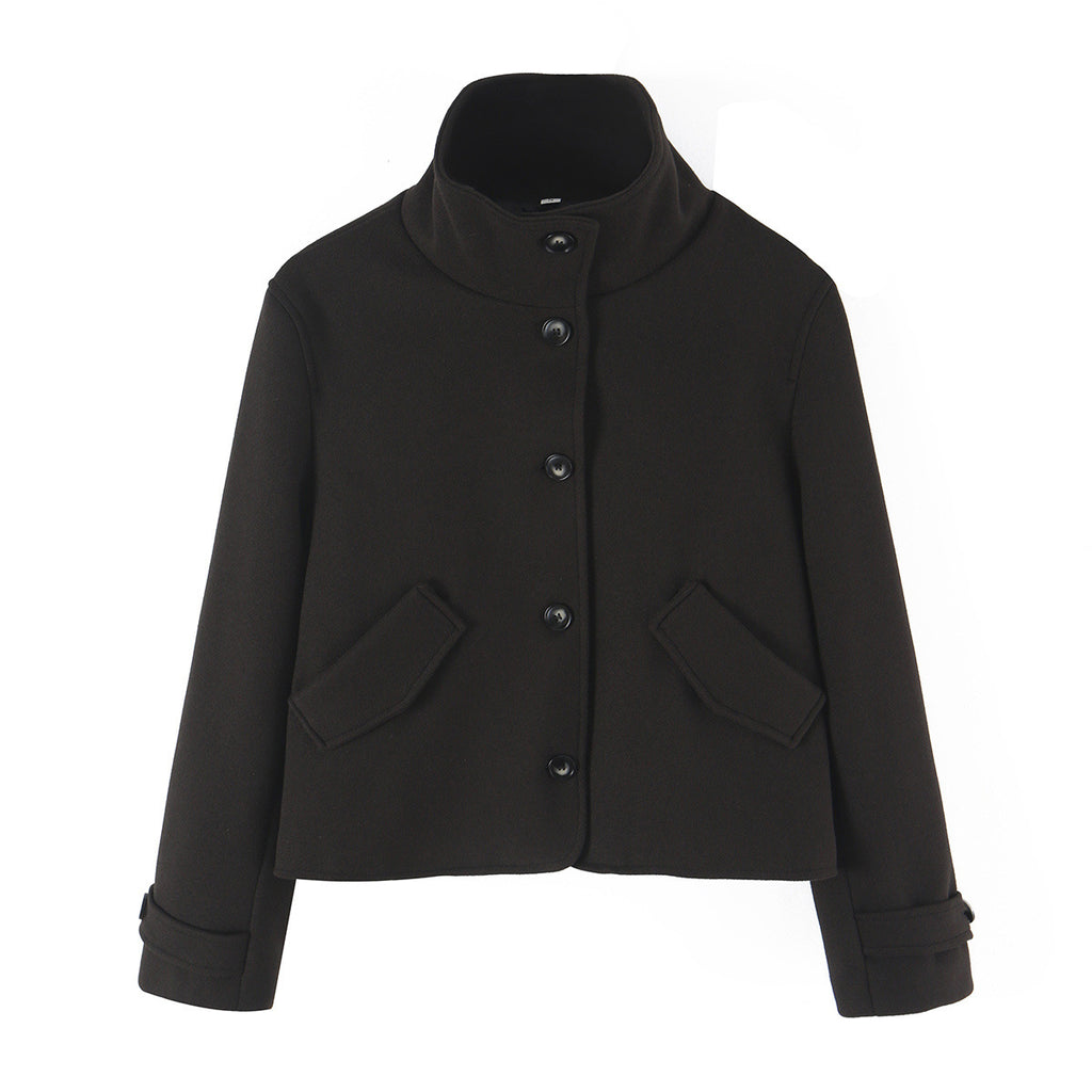 Versatile solid color chimney neck short jacket