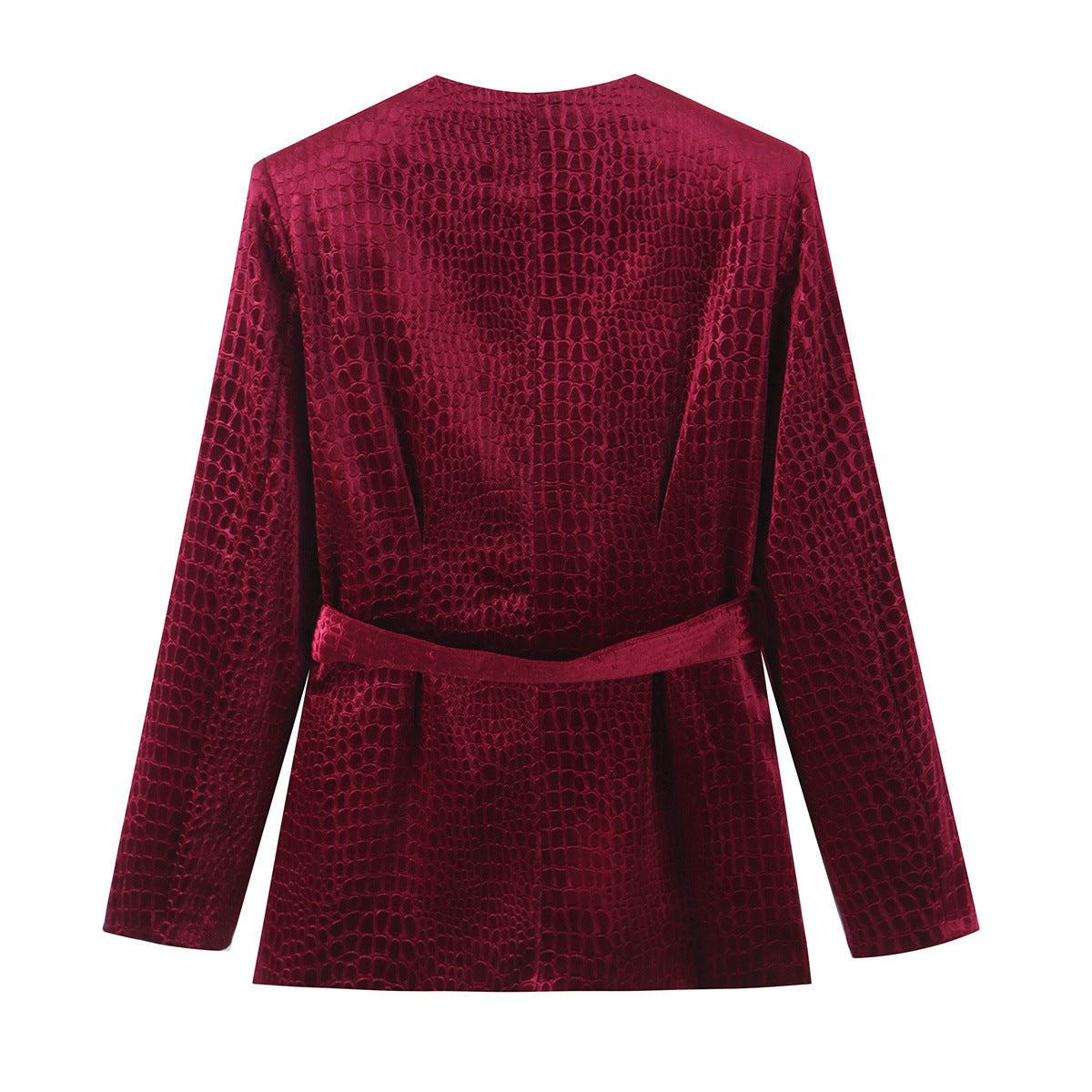 Velvet embossed V-neck suit+pants set for women