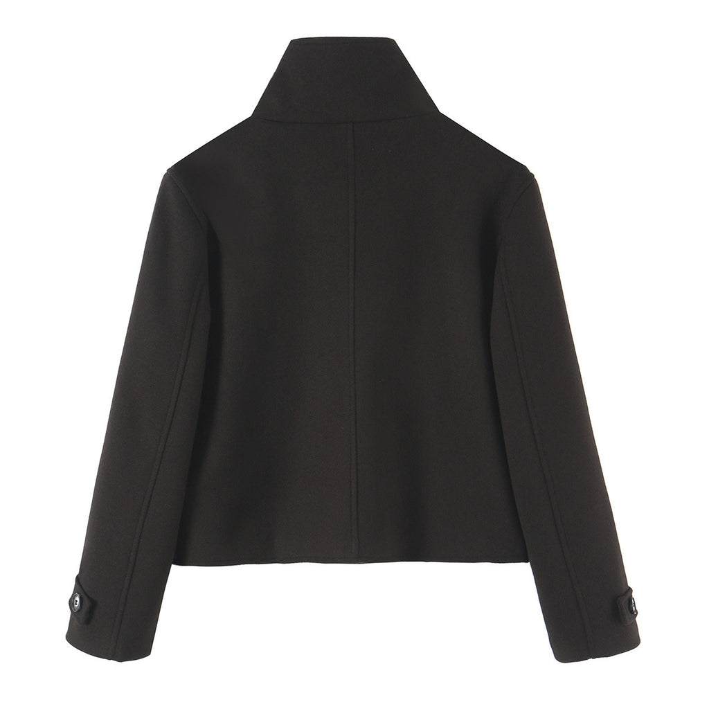Versatile solid color chimney neck short jacket