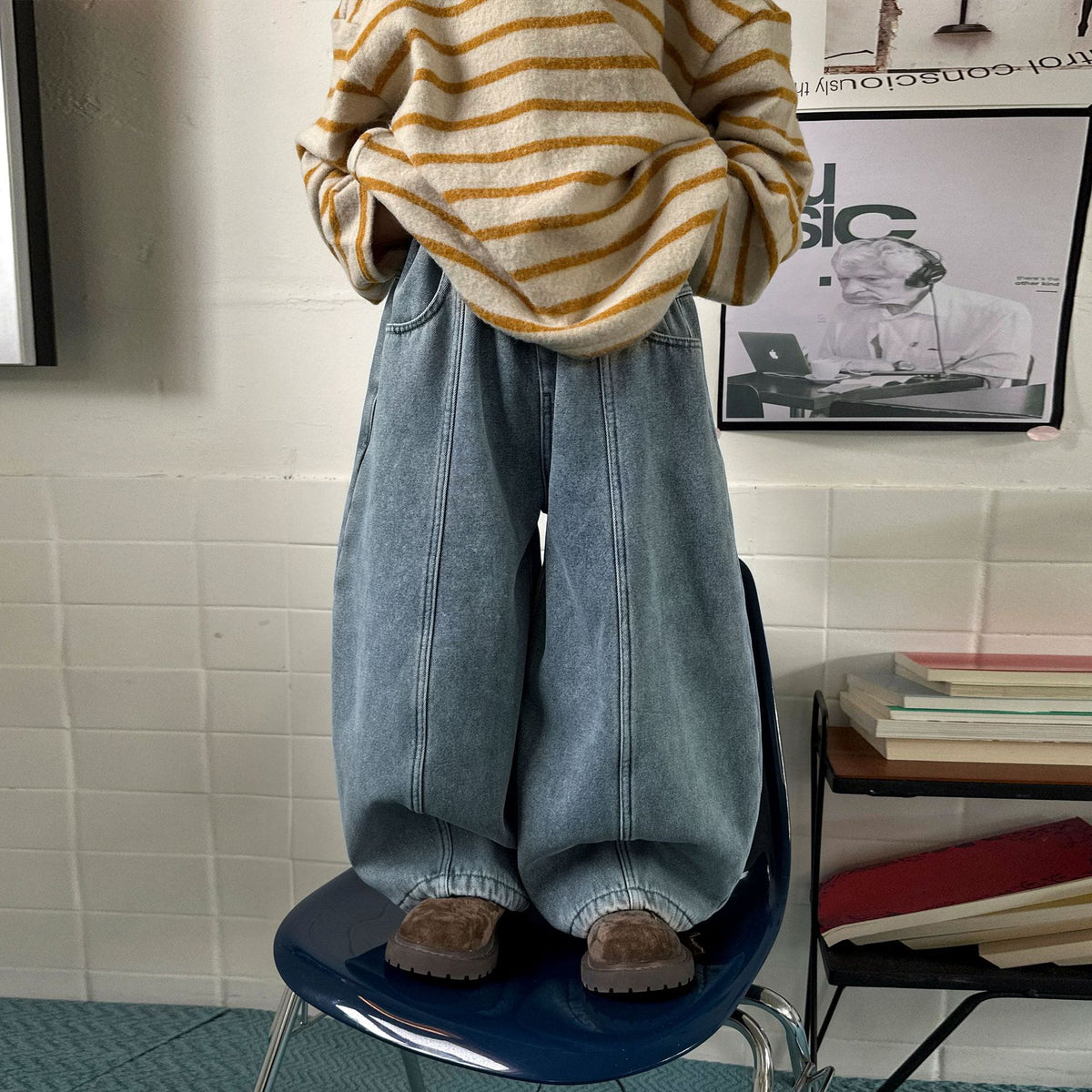 Boys Fleece-Lined Jeans  Fall Winter Thickened Loose Fit