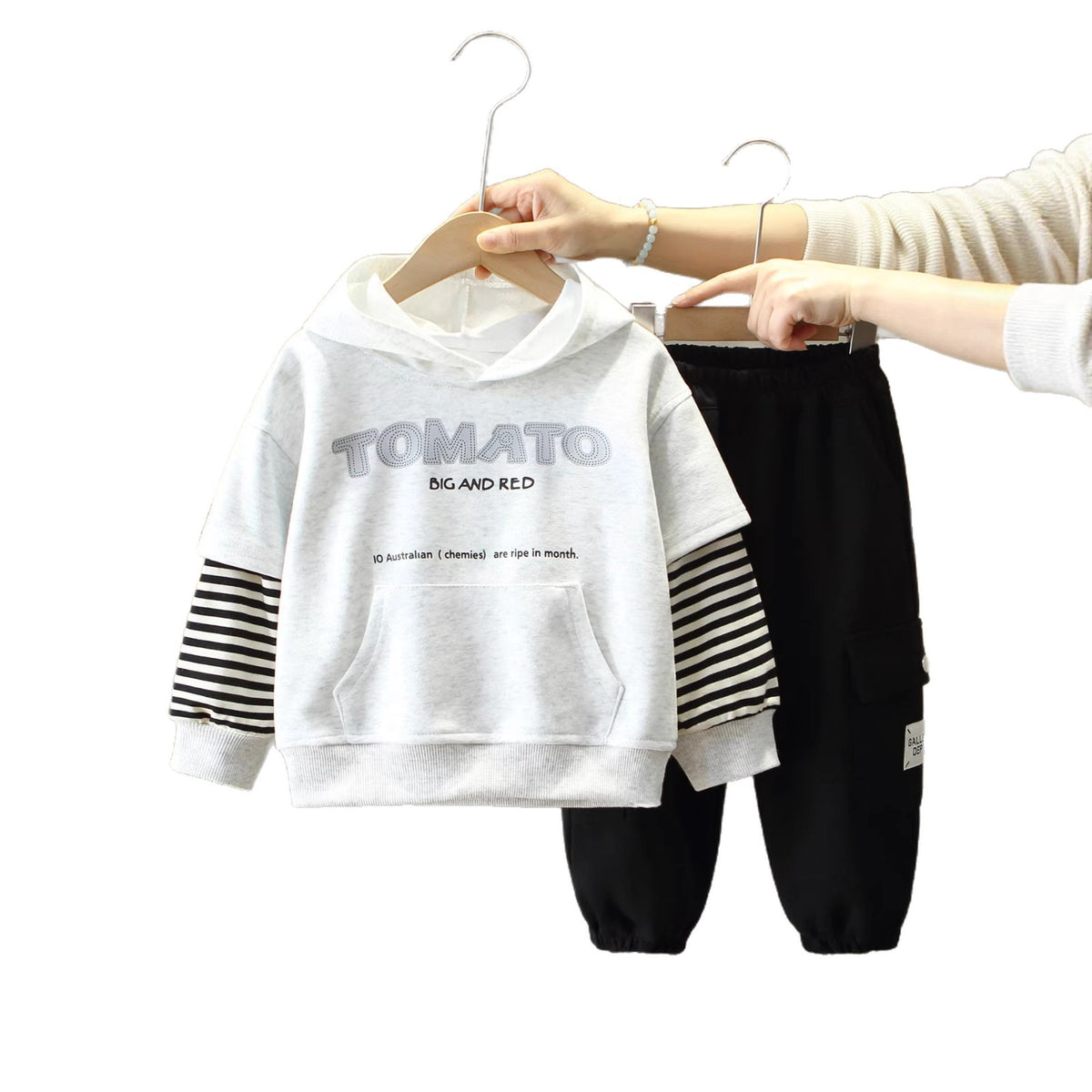 Boys Spring Autumn Sportswear Suit Fake Two-Piece Hoodie Set