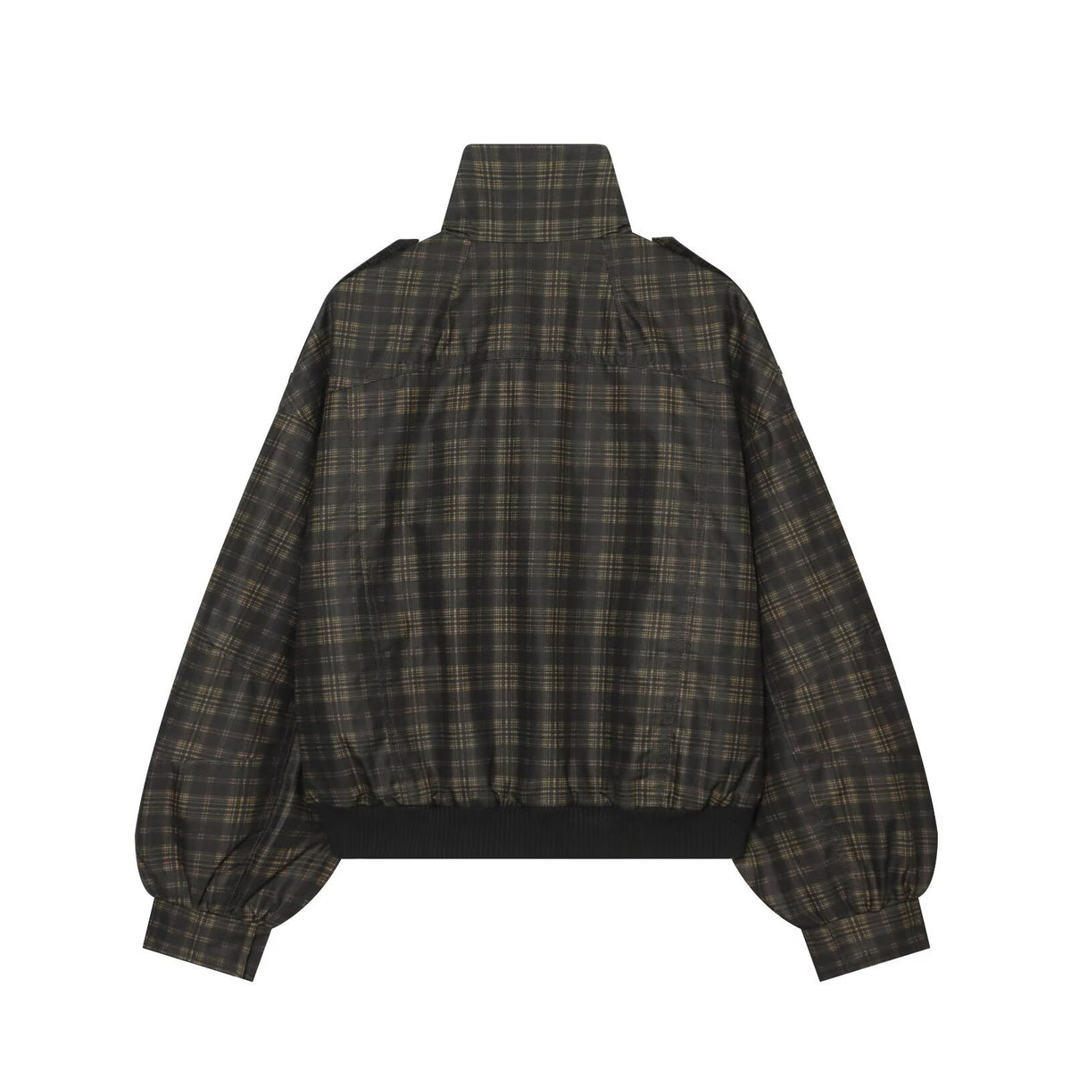 Women's long sleeved standing collar checkered pilot jacket