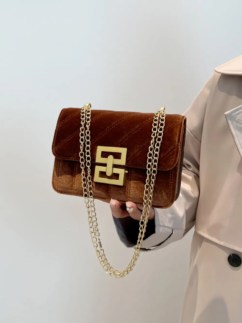 Sac à bandoulière chaîne en couleur unie