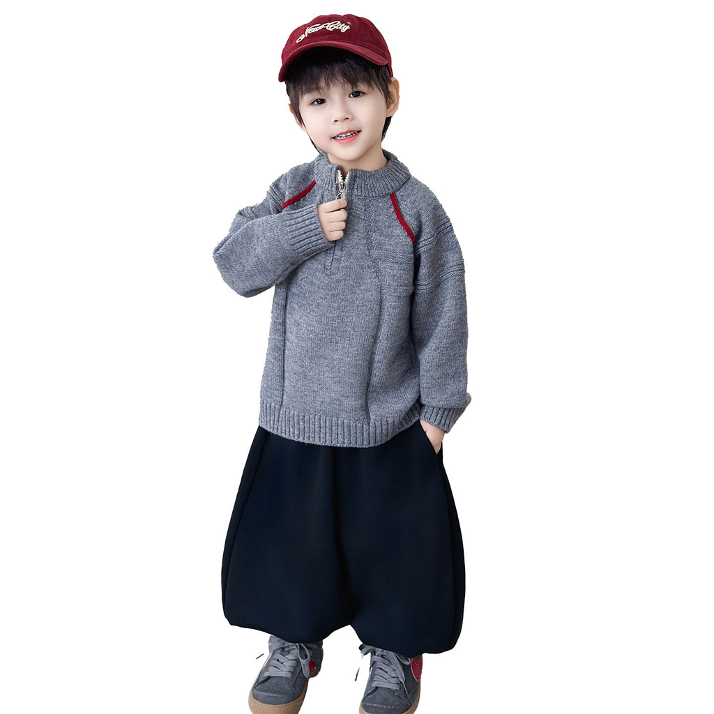 Boys Half Zip Knit Sweater Autumn Winter Fashionable Trendy Top